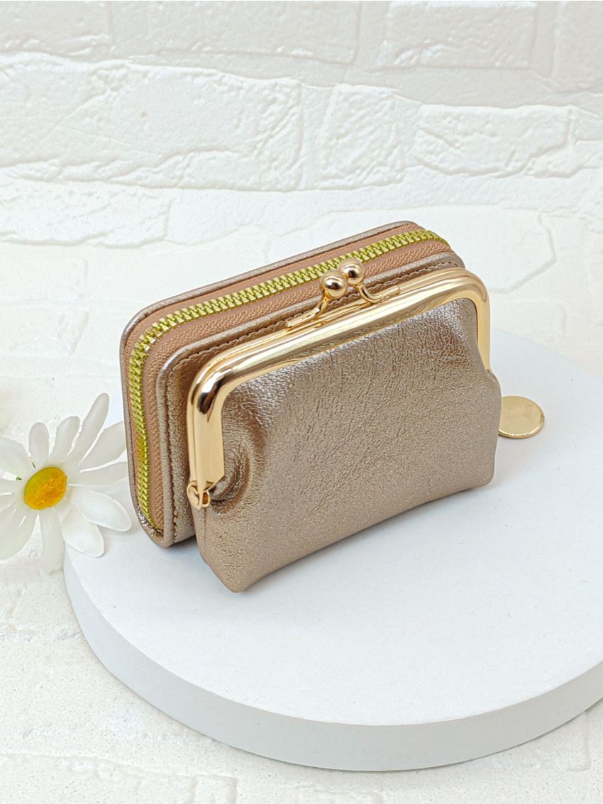 Metallic Multiple Card Slot With Kiss Lock Coin Purse Multi-Card Card Organizer for Storage Credit Cards