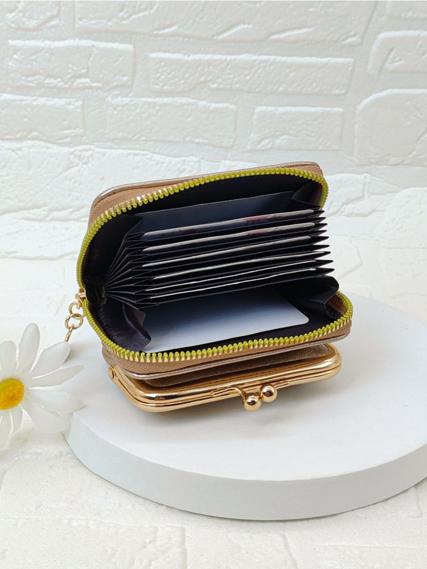Metallic Multiple Card Slot With Kiss Lock Coin Purse Multi-Card Card Organizer for Storage Credit Cards