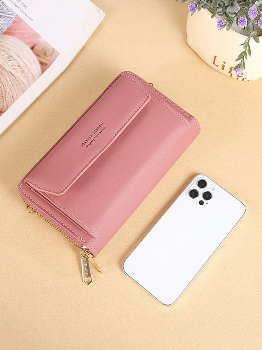 Letter Graphic Phone Wallet Zipper Pink