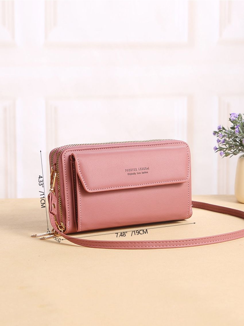 Letter Graphic Phone Wallet Zipper Pink