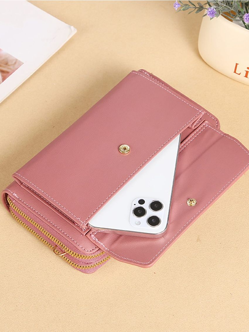 Letter Graphic Phone Wallet Zipper Pink