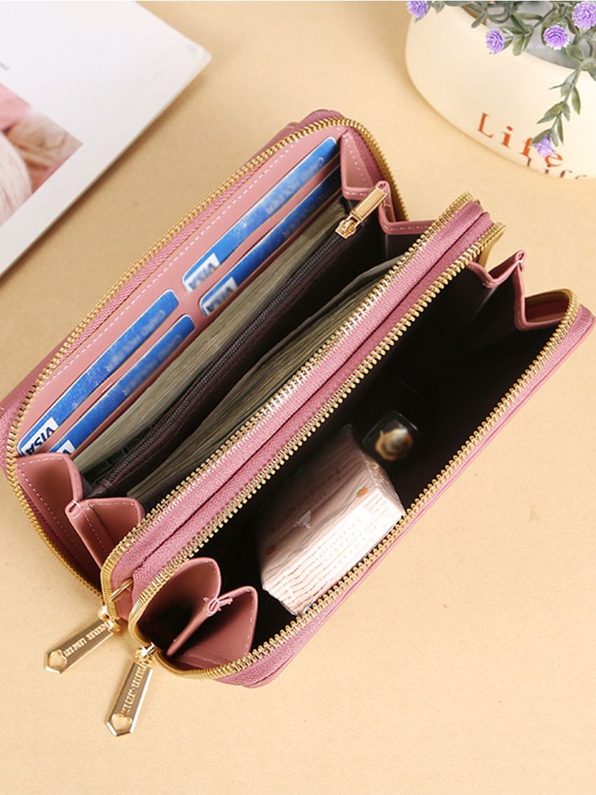 Letter Graphic Phone Wallet Zipper Pink