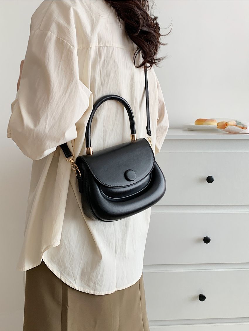 Small Saddle Bag Solid Black Top Handle