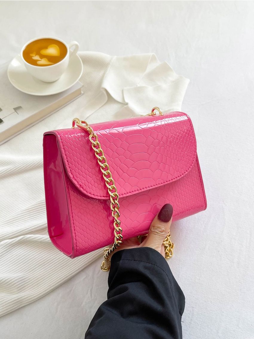 Mini Crocodile Embossed Square Bag Chain Strap