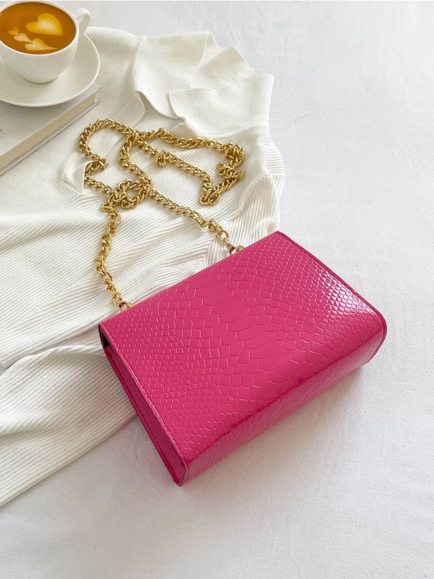 Mini Crocodile Embossed Square Bag Chain Strap