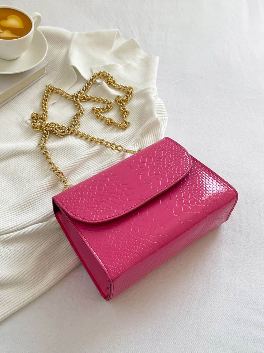 Mini Crocodile Embossed Square Bag Chain Strap
