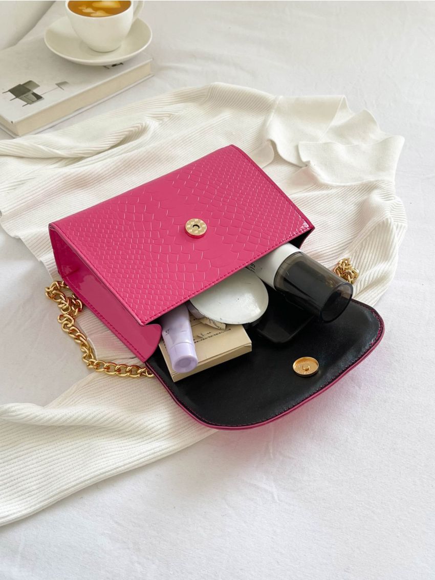 Mini Crocodile Embossed Square Bag Chain Strap