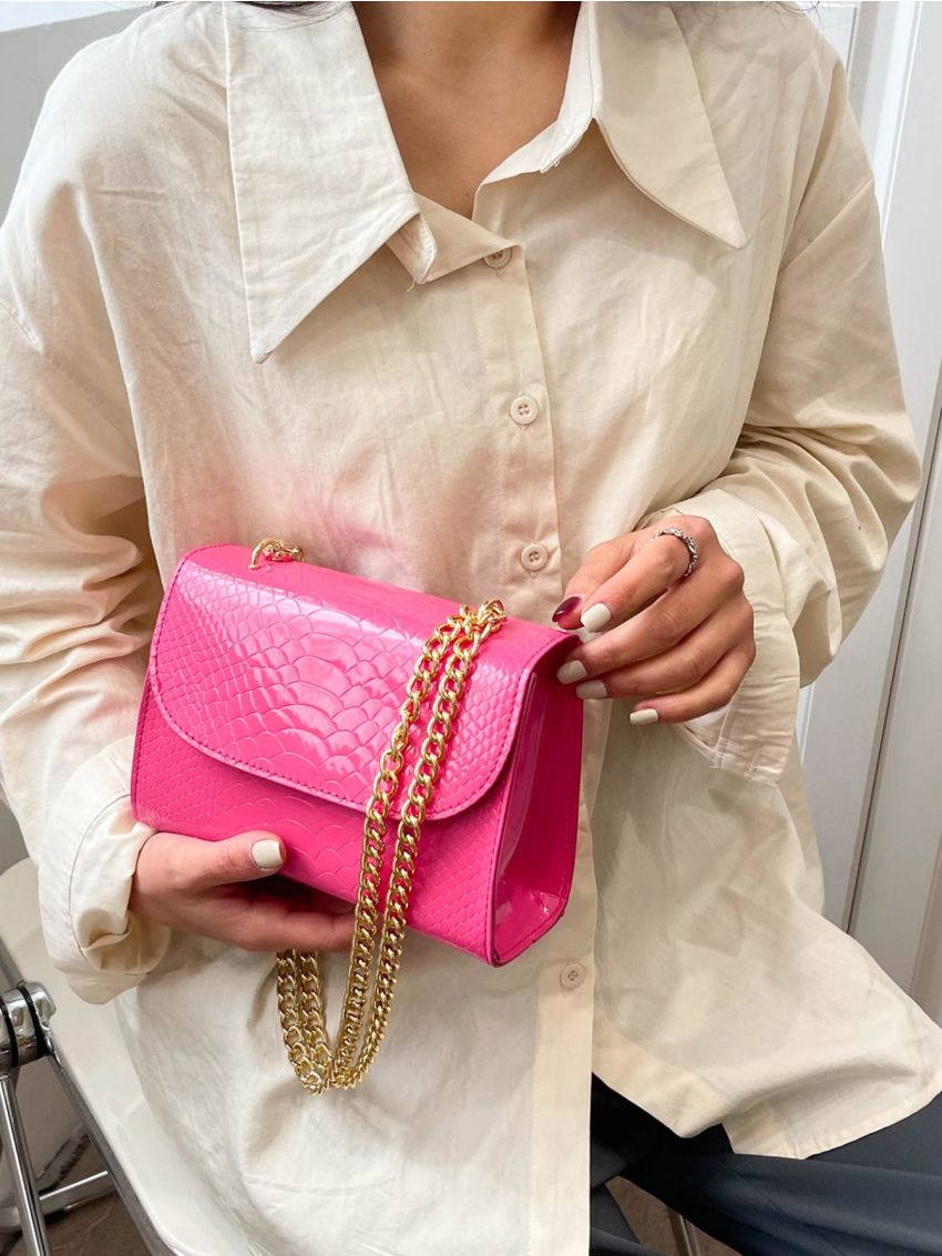 Mini Crocodile Embossed Square Bag Chain Strap