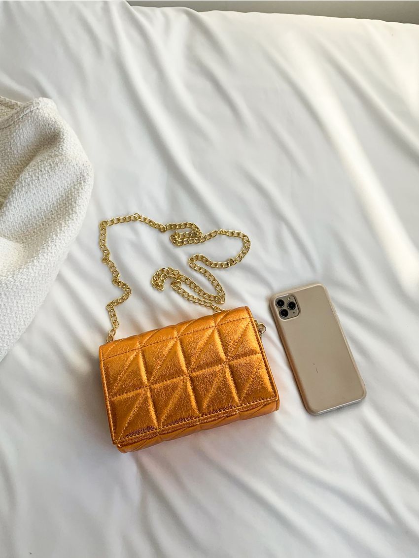 Mini Quilted Pattern Square Bag Metallic Funky
