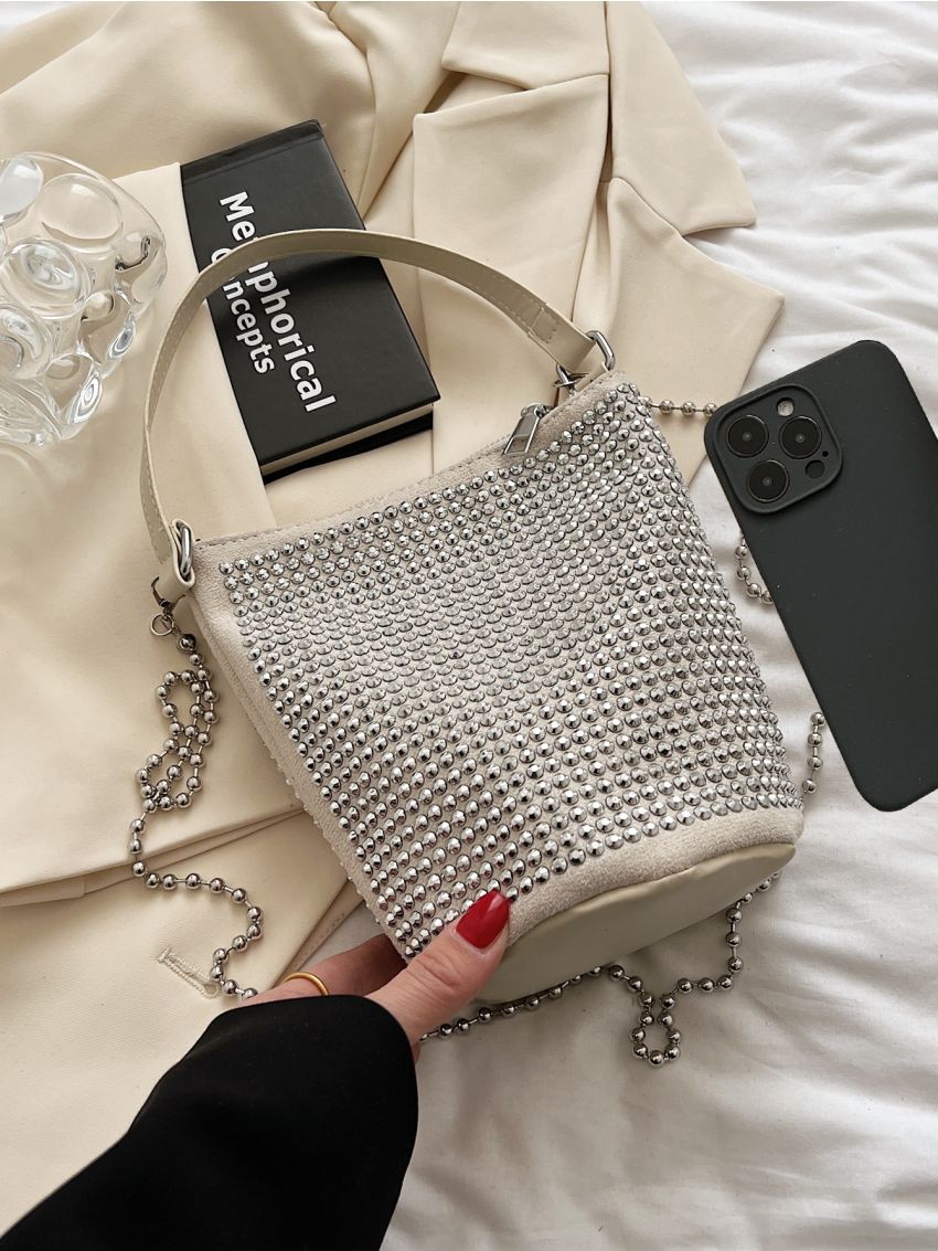 Mini Studded Decor Chain Strap Top Handle Punk Style