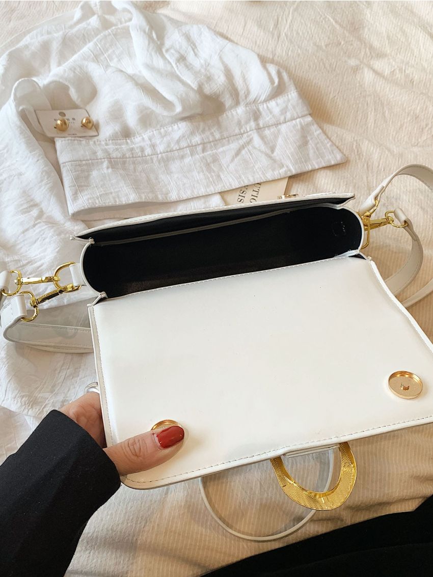 Small Square Bag Metal Decor Solid Color Elegant Style