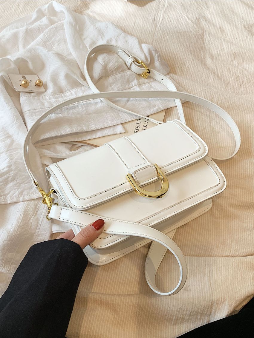 Small Square Bag Metal Decor Solid Color Elegant Style