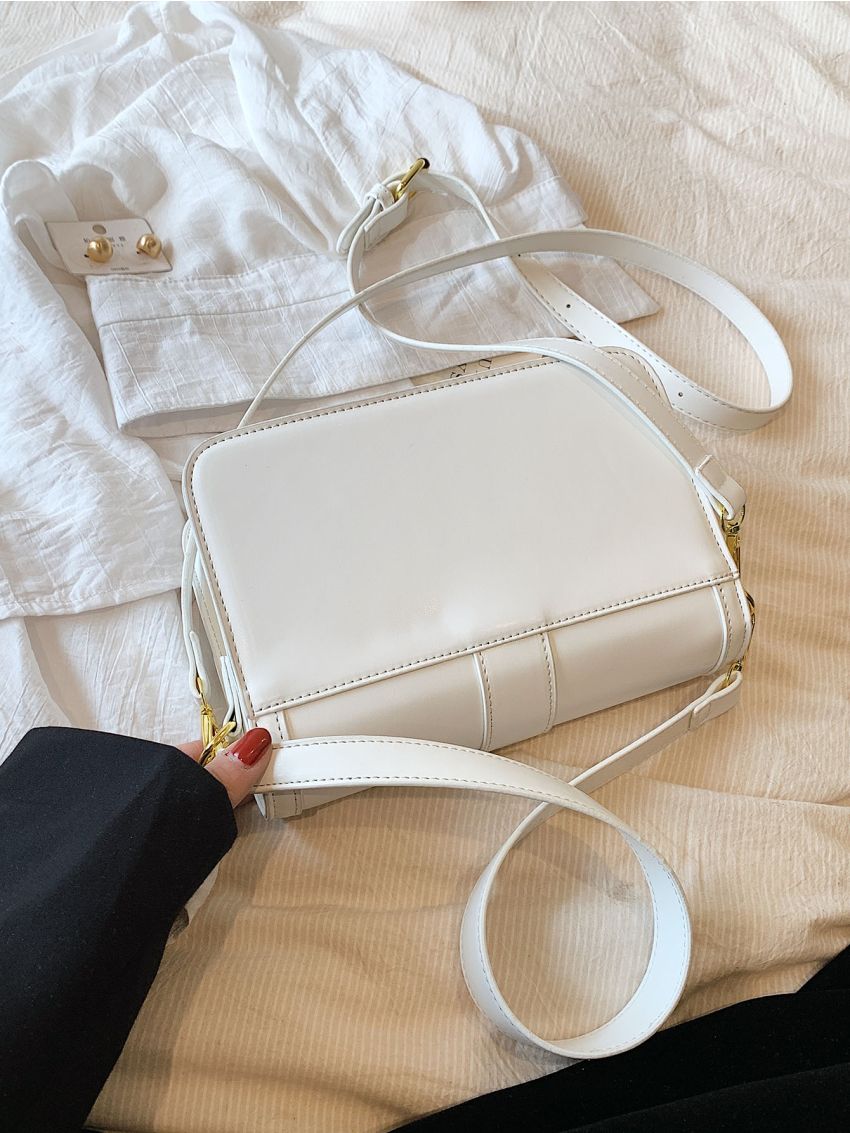 Small Square Bag Metal Decor Solid Color Elegant Style