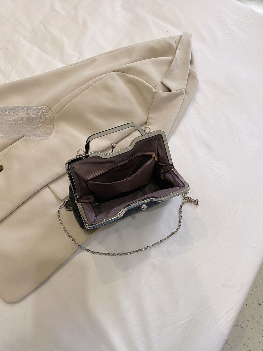 Small Square Bag Houndstooth Embossed Kiss Lock