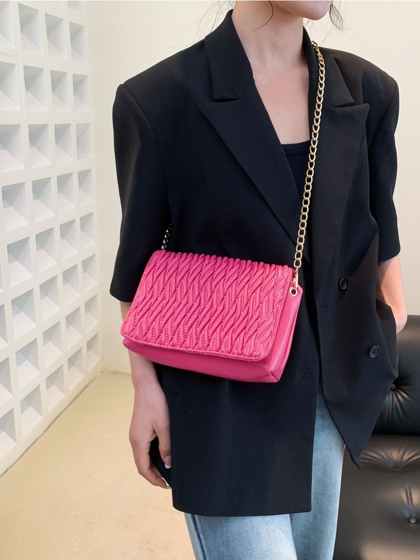 Small Ruched Bag Chain Strap Solid Color Pu