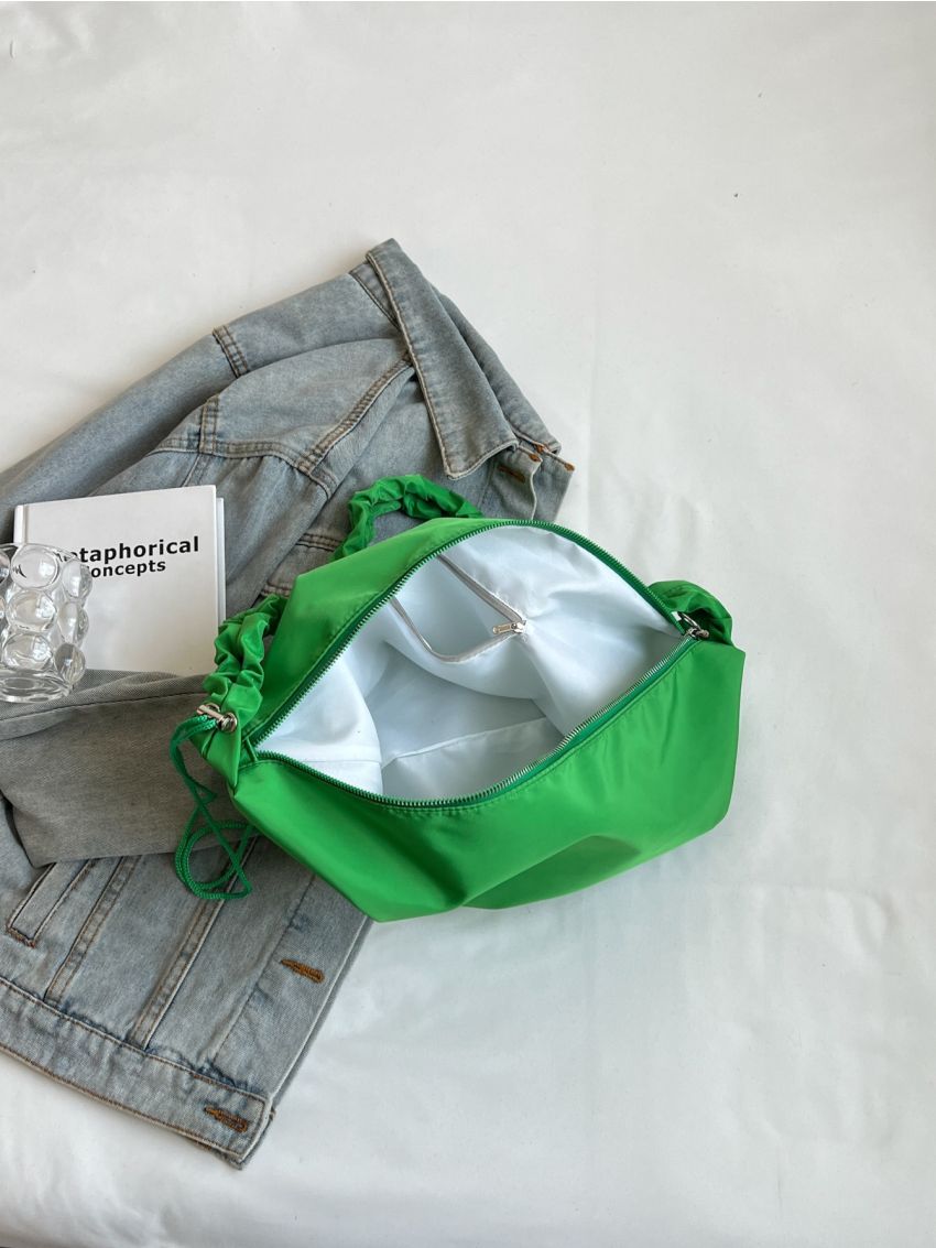 Minimalist Hobo Bag Ruched Strap Green
