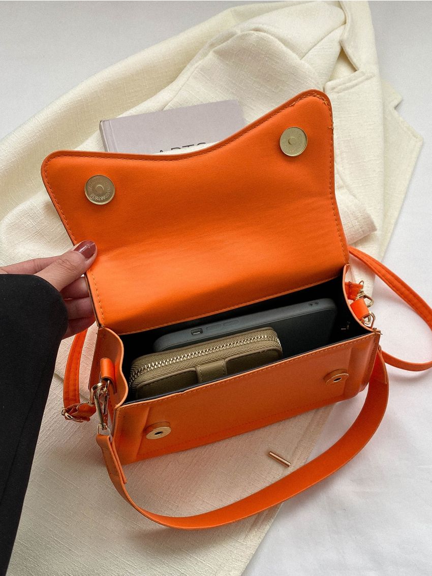 Neon Orange Square Bag PU Flap Funky