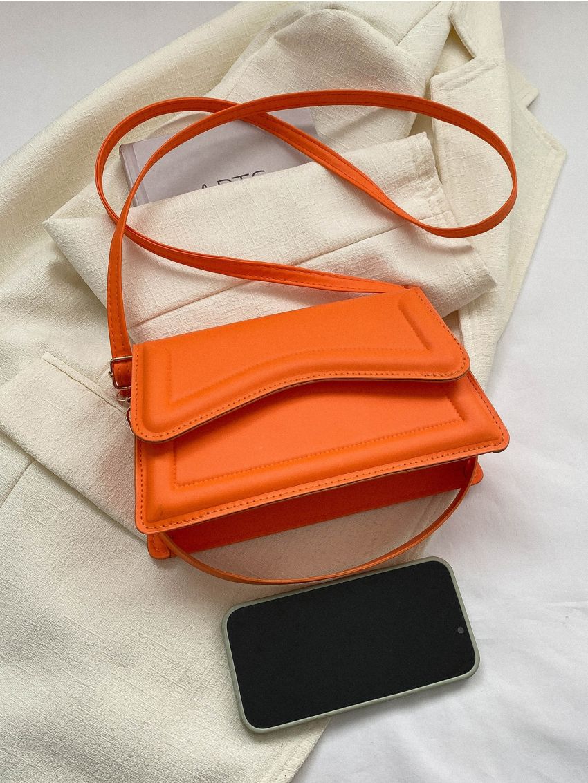 Neon Orange Square Bag PU Flap Funky