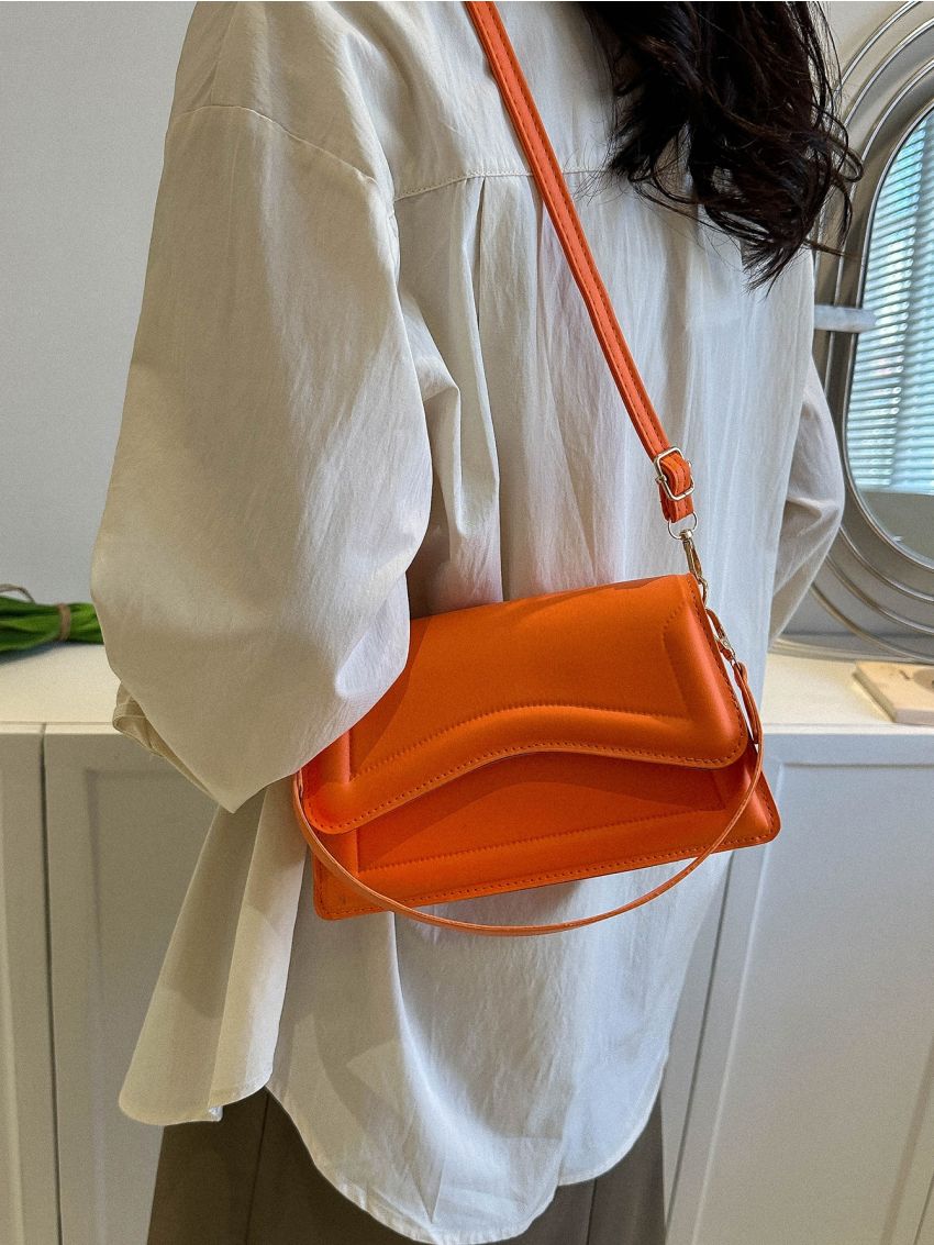 Neon Orange Square Bag PU Flap Funky