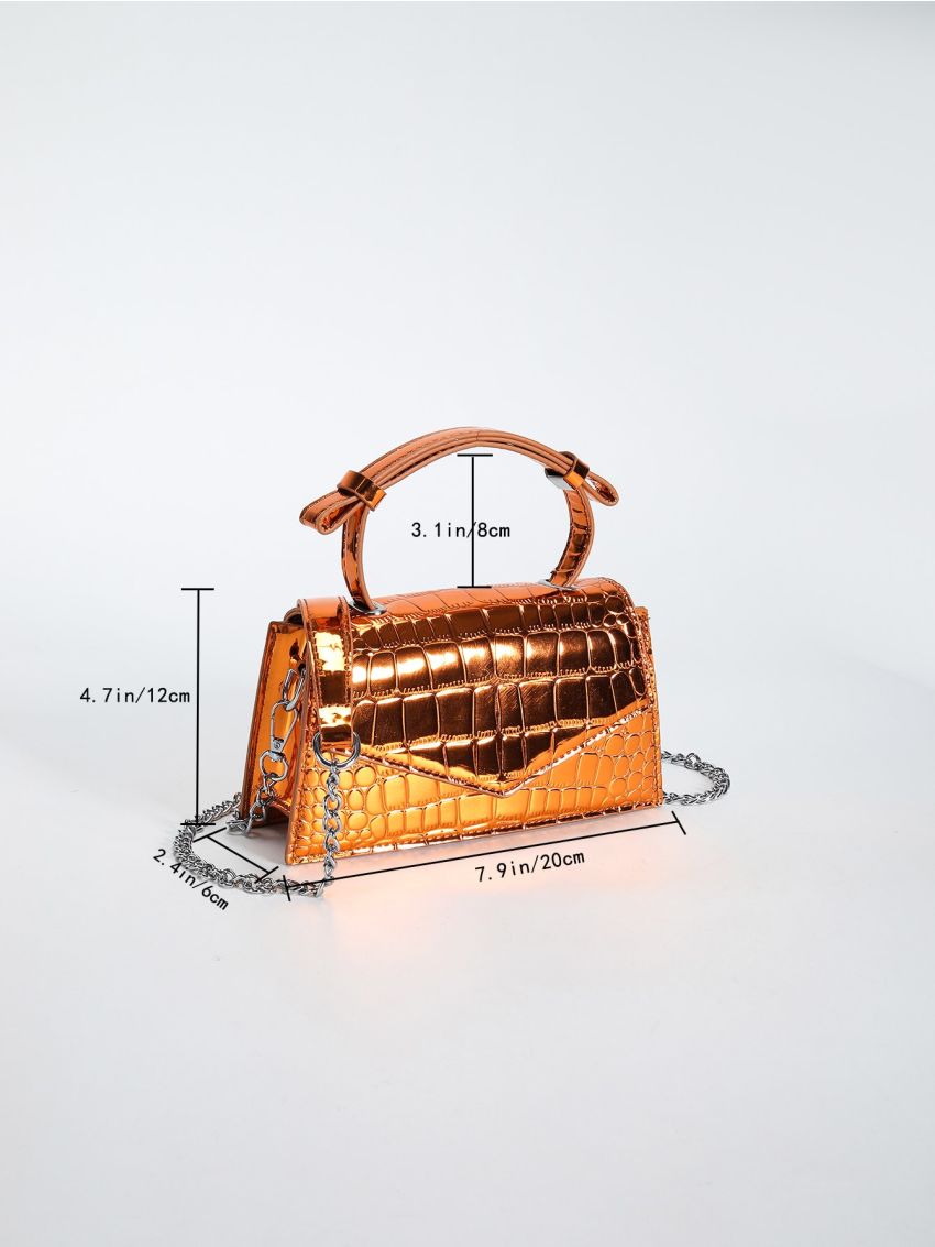 Mini Square Bag Metallic Crocodile Embossed Chain Strap