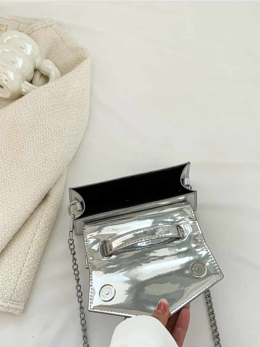Mini Square Bag Metallic Crocodile Embossed Chain Strap