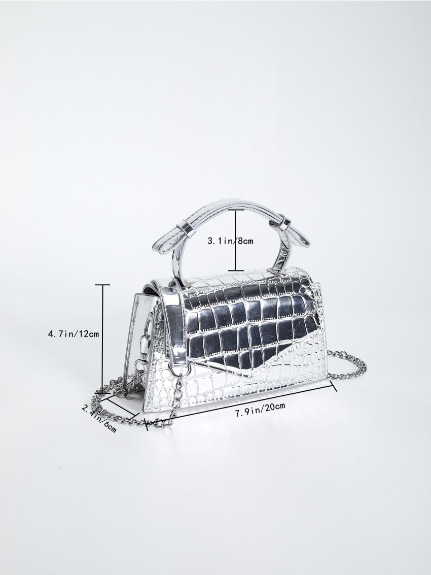 Mini Square Bag Metallic Crocodile Embossed Chain Strap