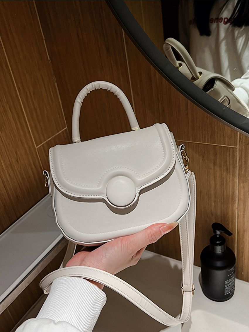 Mini Saddle Bag White Flap Zipper Adjustable-strap PU