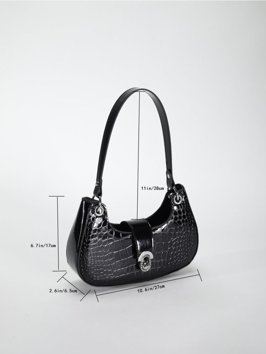 Crocodile Embossed Hobo Bag Metal Decor Top Handle For Daily