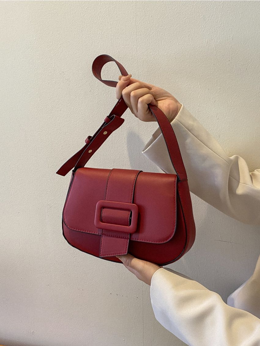 Medium Saddle Bag Burgundy Fashionable Flap For Daily