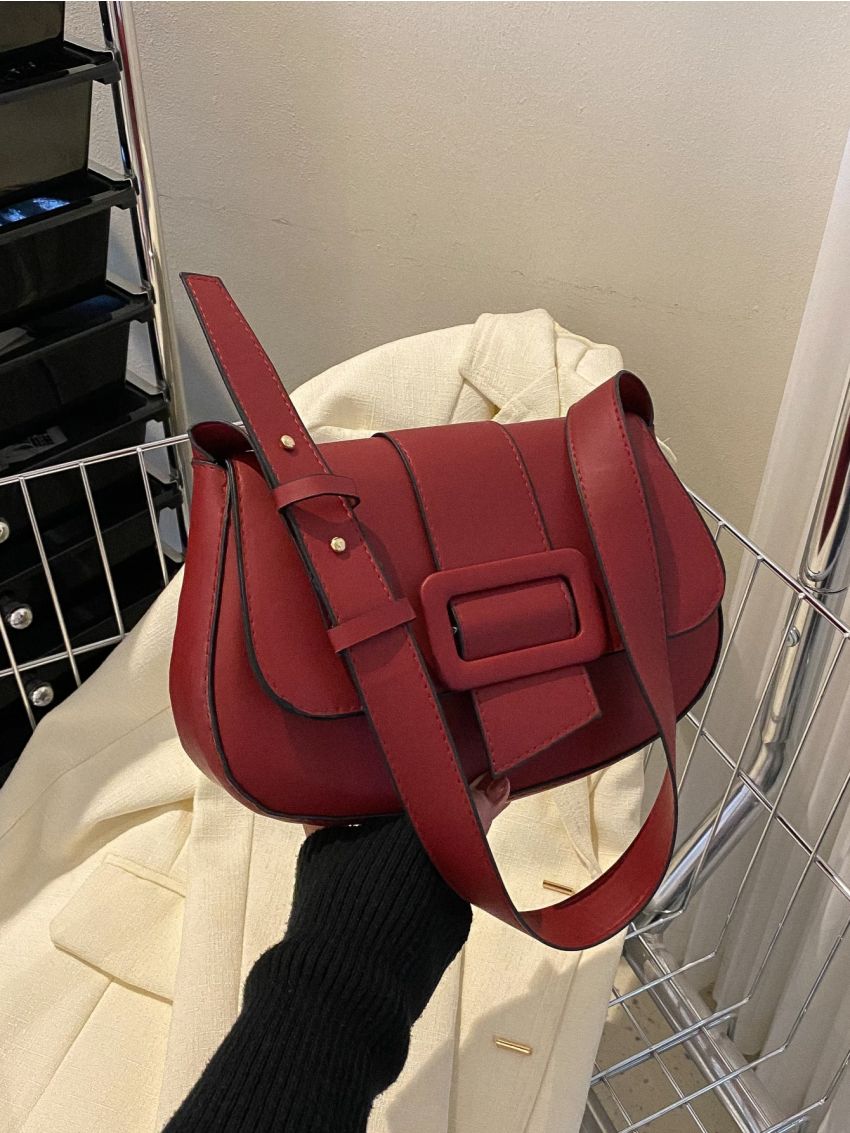 Medium Saddle Bag Burgundy Fashionable Flap For Daily