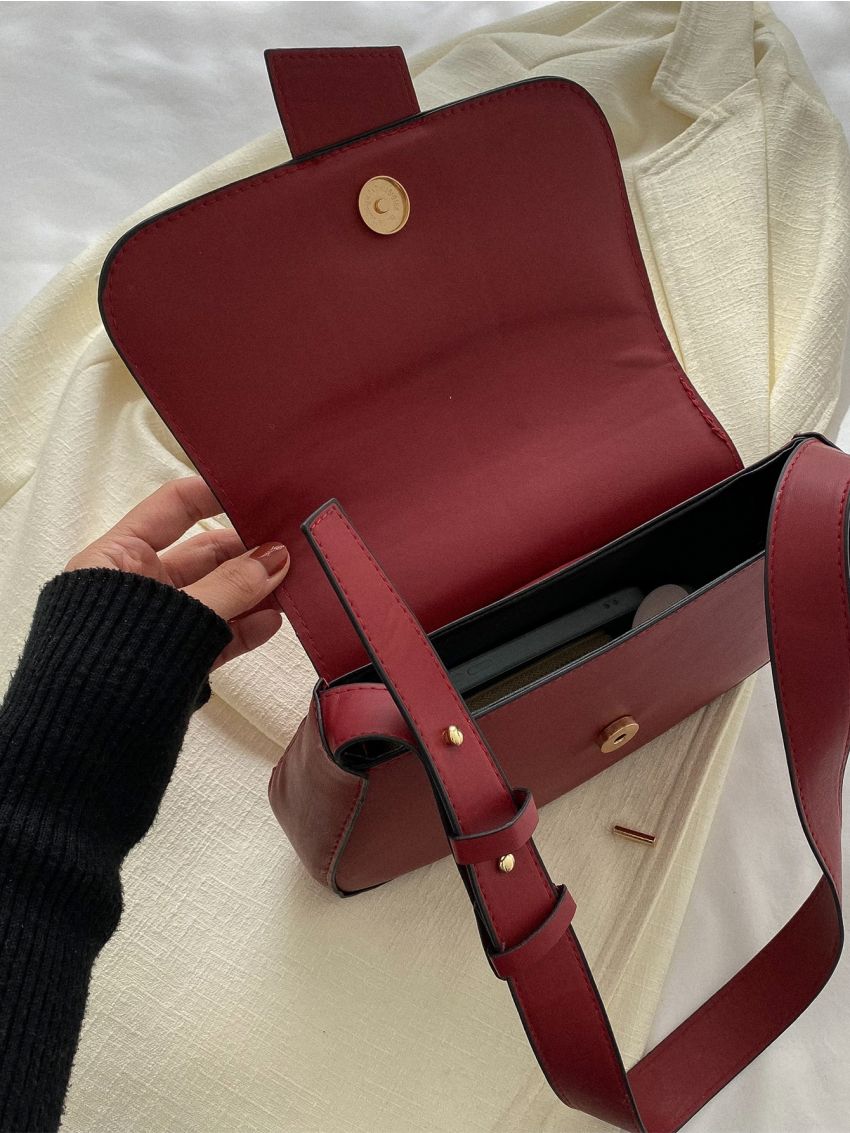 Medium Saddle Bag Burgundy Fashionable Flap For Daily