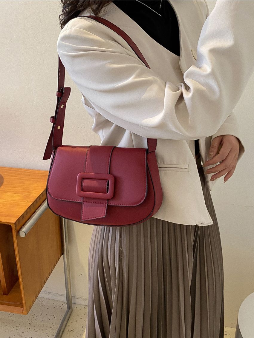 Medium Saddle Bag Burgundy Fashionable Flap For Daily