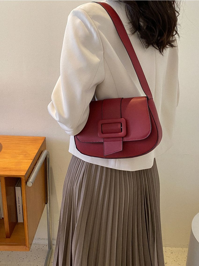 Medium Saddle Bag Burgundy Fashionable Flap For Daily