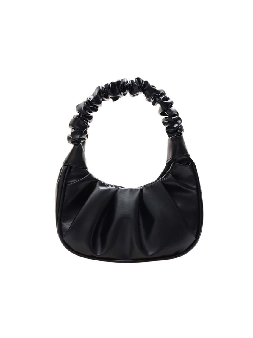 Medium Ruched Bag Handle Ruche Design Elegant Style Solid Black