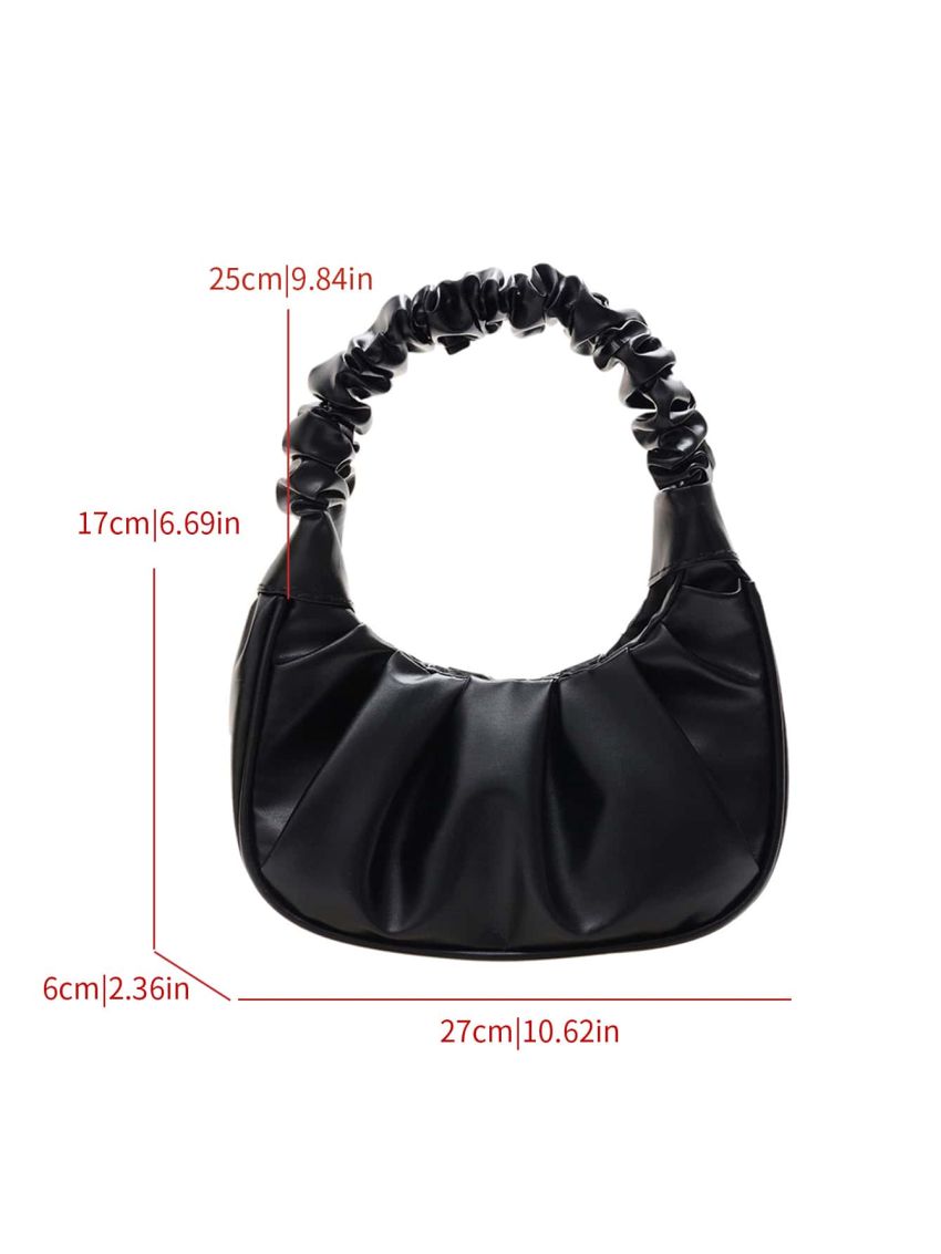 Medium Ruched Bag Handle Ruche Design Elegant Style Solid Black