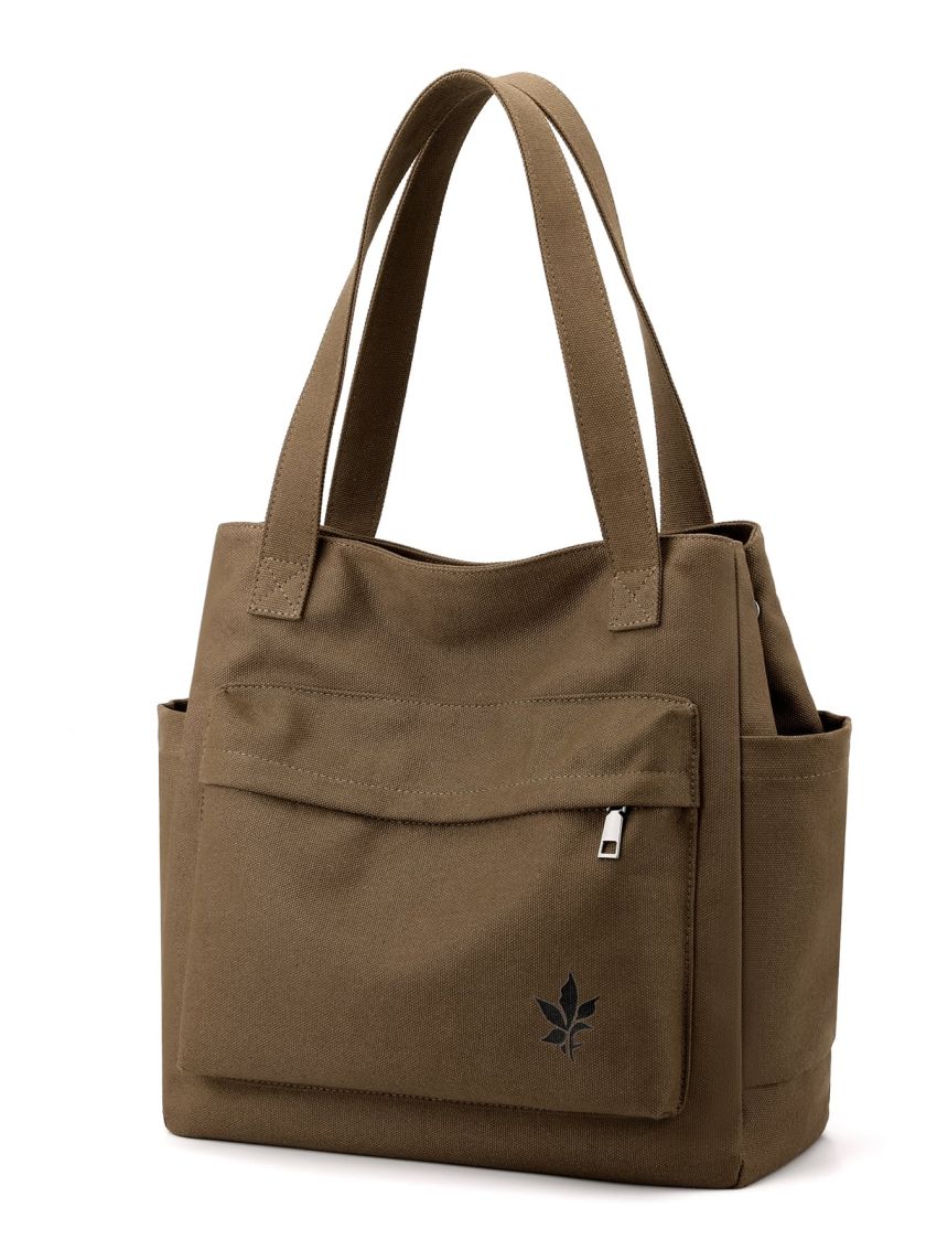 Brown Shopper Bag Pocket Front Double Handle For Daily