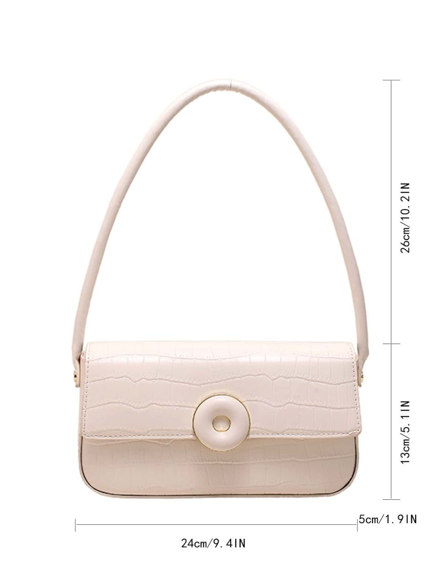 Crocodile Embossed Square Bag Beige Metal Decor Top Handle For Daily