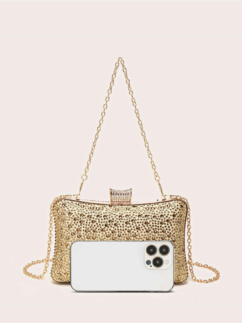 Mini Box Bag Rhinestone Decor Glamorous