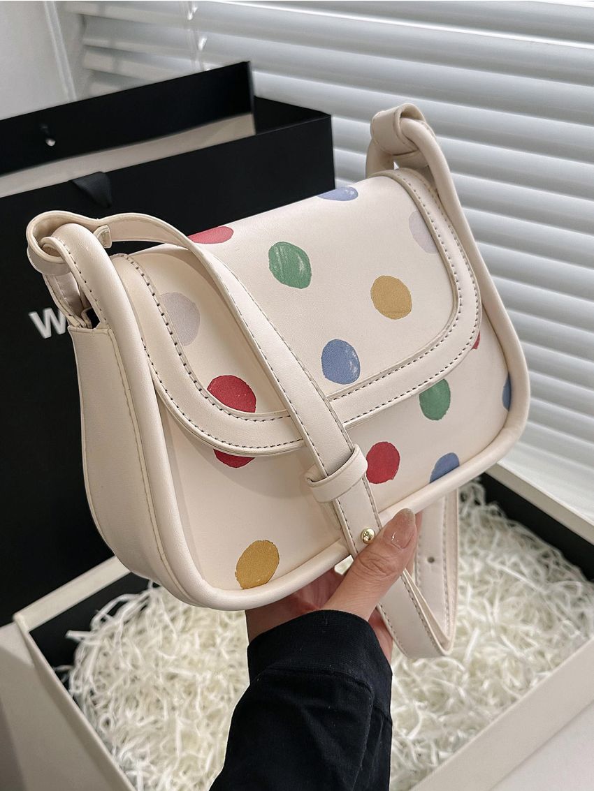 Small Square Bag Colorblock Polka Dots Pattern Flap For Daily