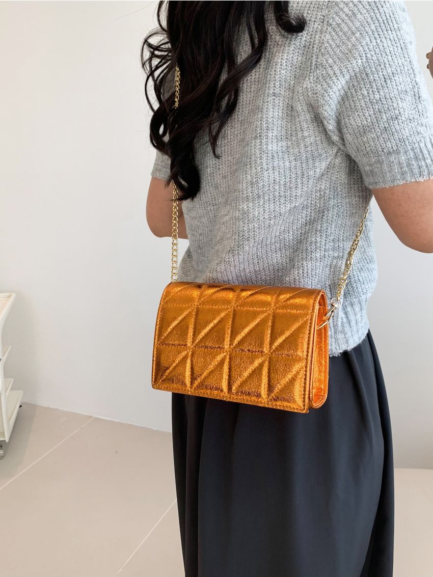 Mini Quilted Pattern Square Bag Metallic Funky