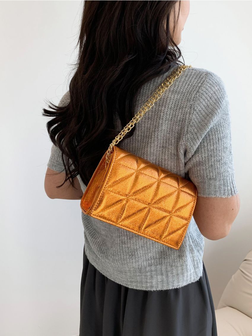 Mini Quilted Pattern Square Bag Metallic Funky