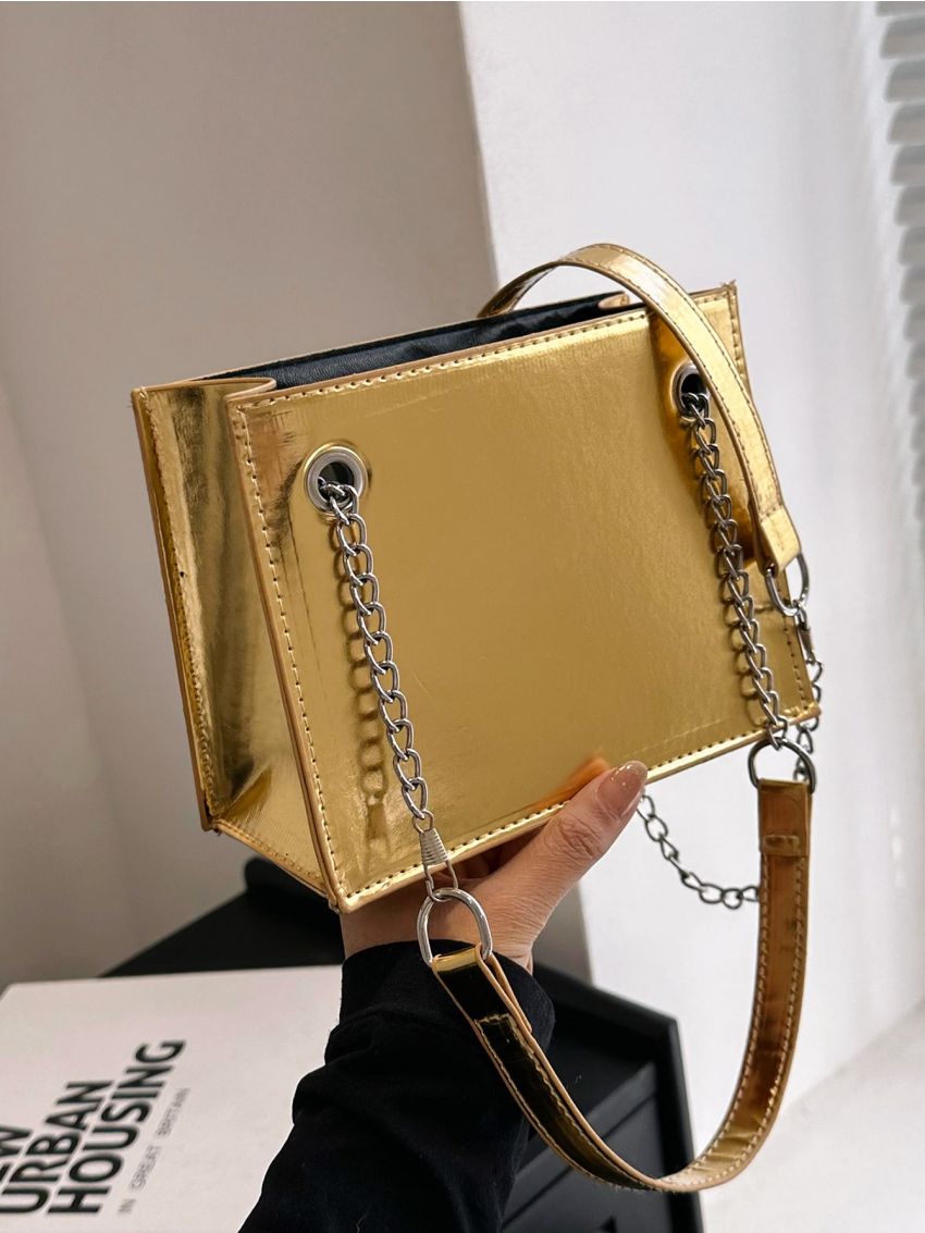 Minimalist Square Bag Mini Metallic Gold