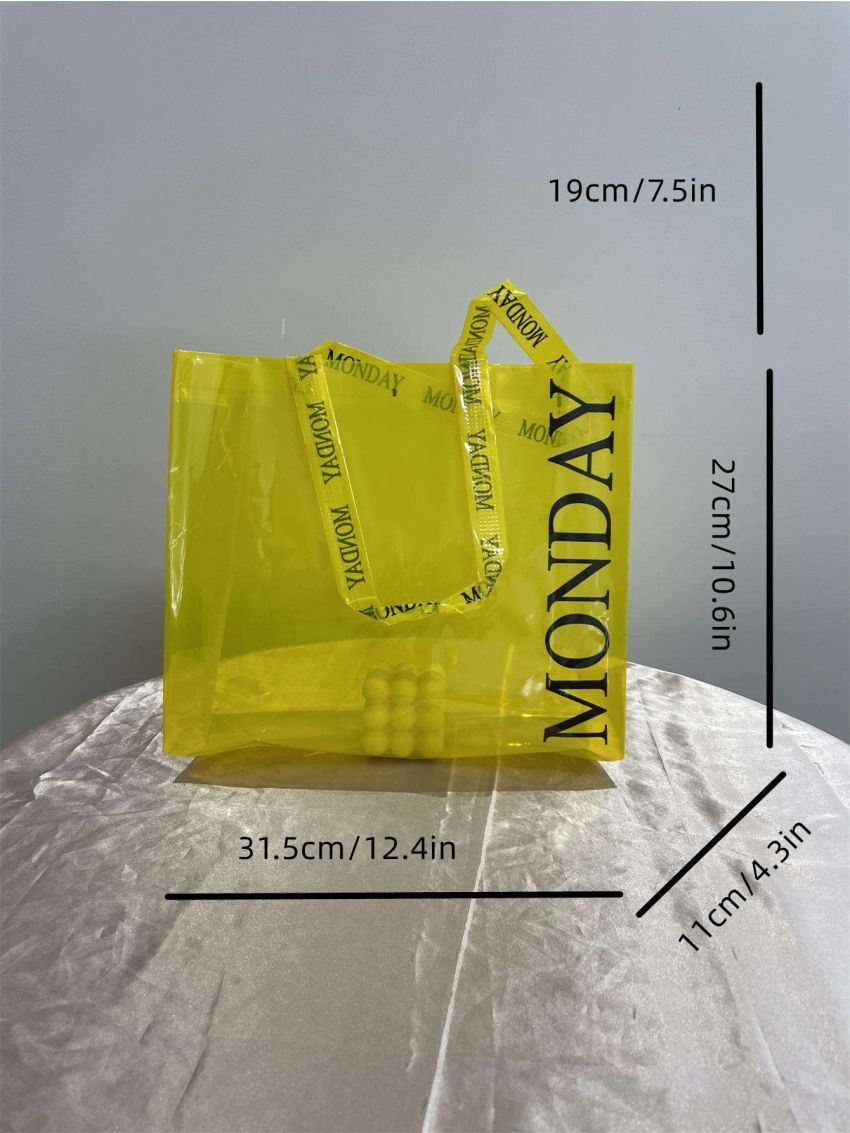 Small Tote Bag Neon Yellow Clear Letter Pattern Funky Style