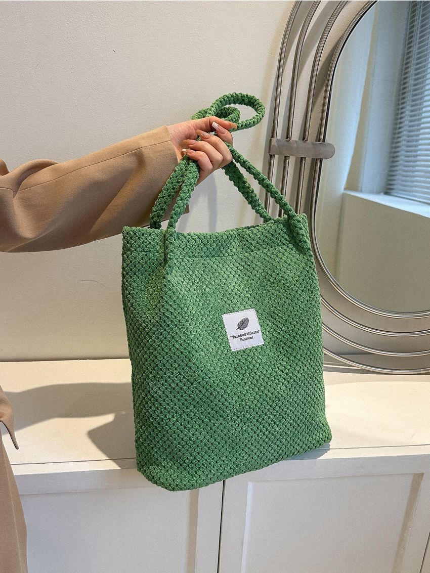 Letter Patch Decor Square Bag Medium Green