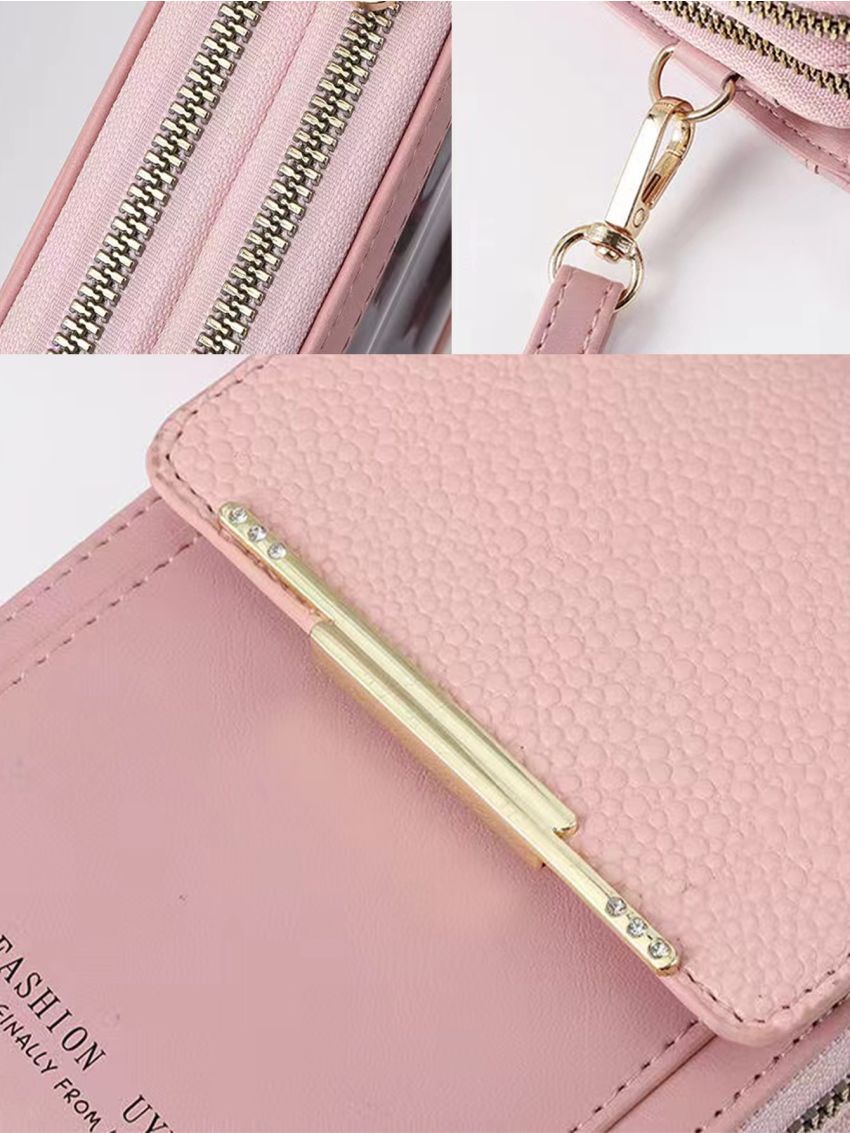Letter Graphic Phone Wallet Pink