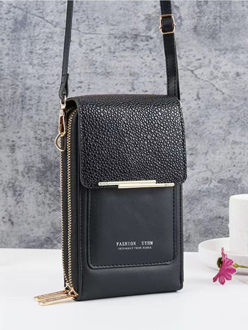 Letter Graphic Phone Wallet Black