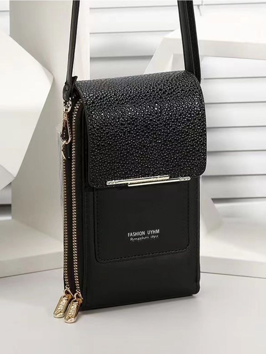 Letter Graphic Phone Wallet Black