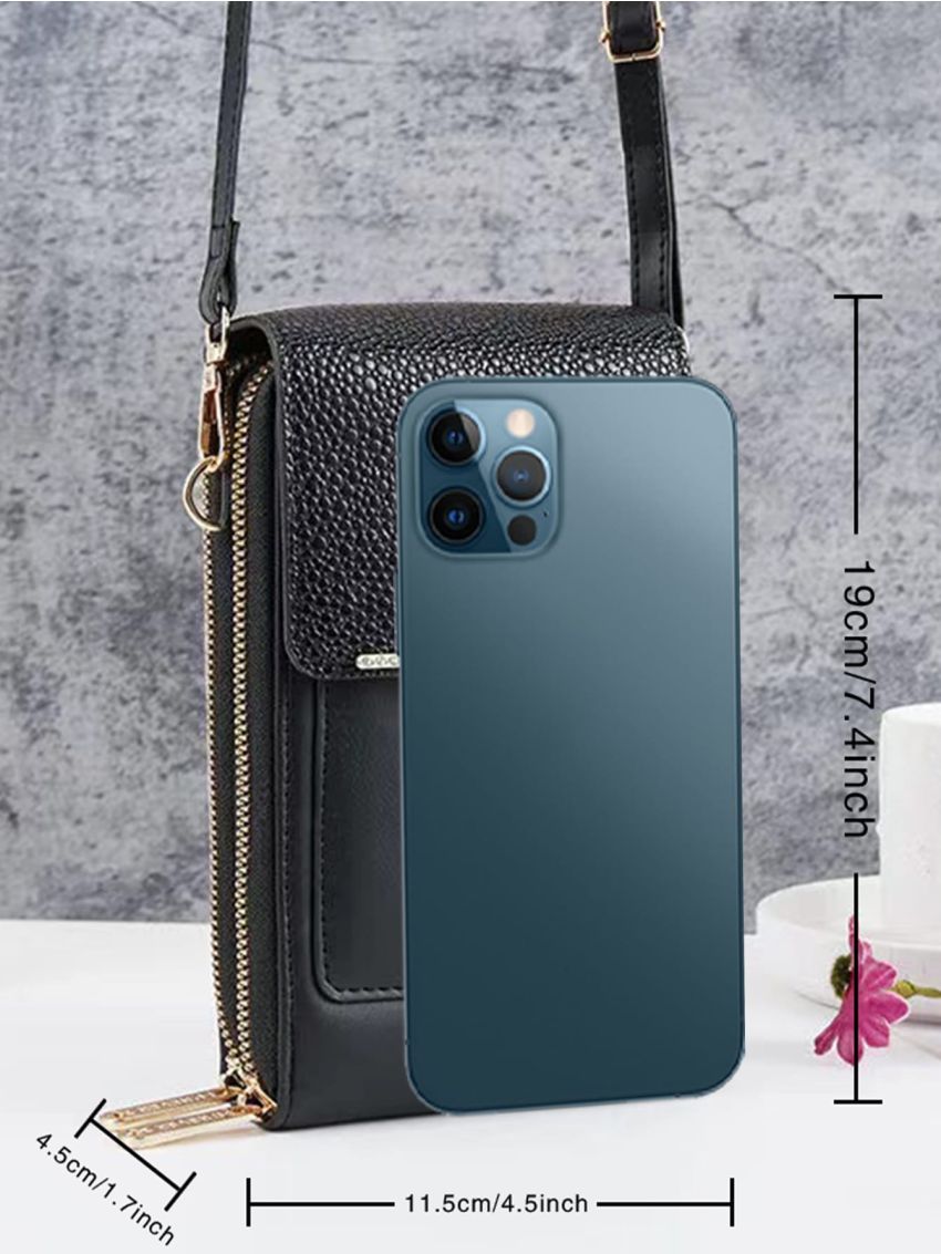 Letter Graphic Phone Wallet Black