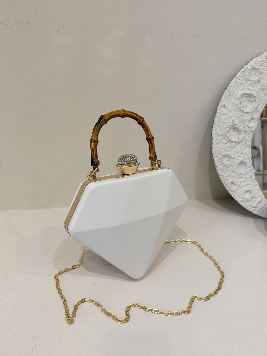 Diamond Design Novelty Bag Top Handle White Small