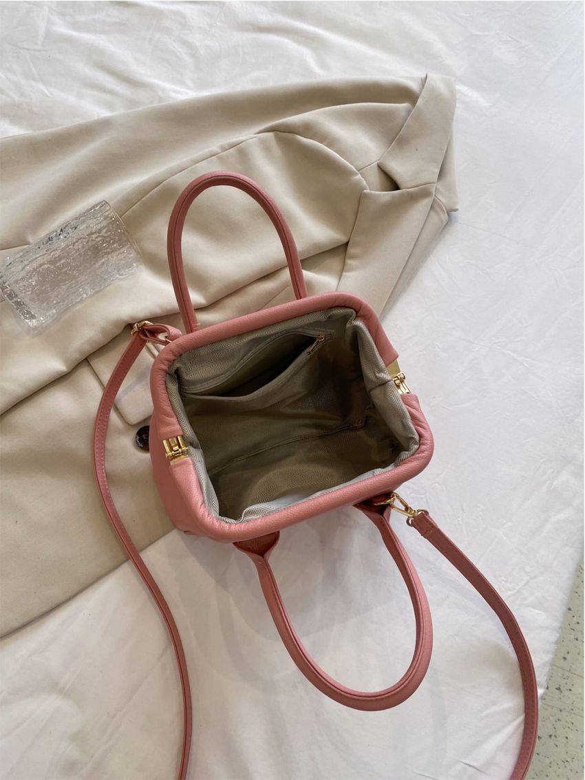 Litchi Embossed Square Bag Pink PU